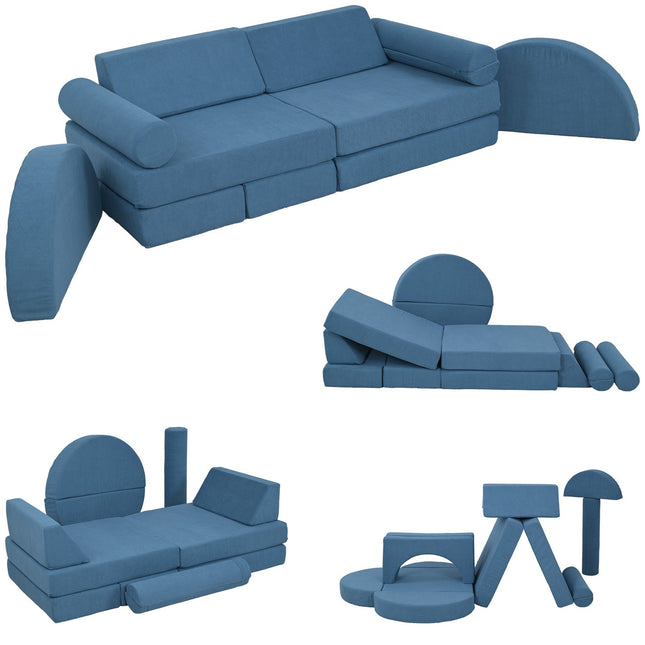 Blue Foam Sofa for Kids - 14 Piece Modular Playset