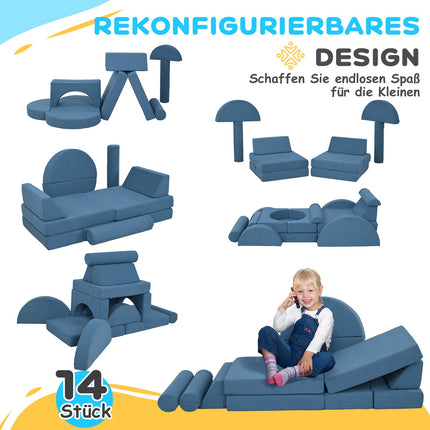 Blue Foam Sofa for Kids - 14 Piece Modular Playset