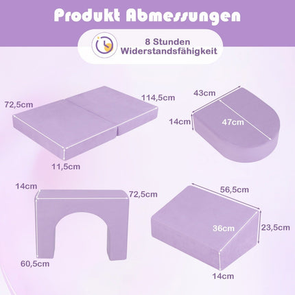 Children's sofa 8-piece play sofa made of foam building blocks with comfortable suede fabric purple