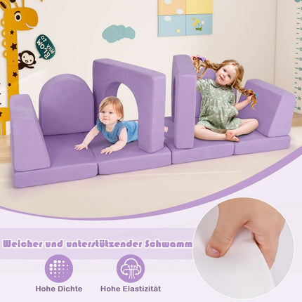 Children's sofa 8-piece play sofa made of foam building blocks with comfortable suede fabric purple