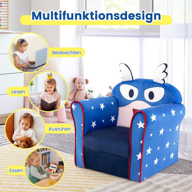 Children's sofa, toddlers, upholstered armrest chair with solid wooden frame, 50 x 40 x 54 cm, blue