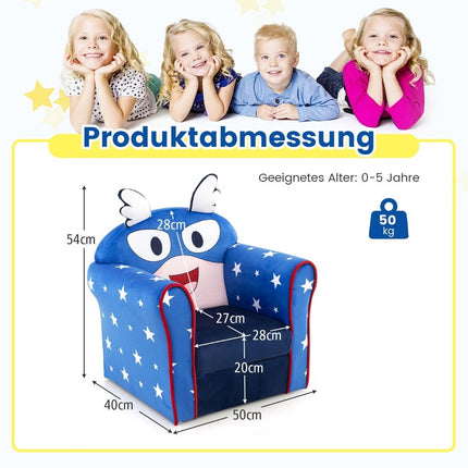 Children's sofa, toddlers, upholstered armrest chair with solid wooden frame, 50 x 40 x 54 cm, blue