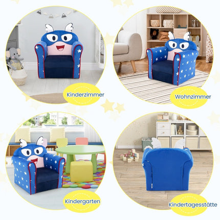 Children's sofa, toddlers, upholstered armrest chair with solid wooden frame, 50 x 40 x 54 cm, blue