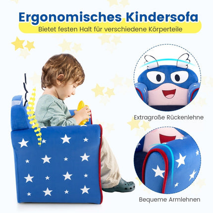 Children's sofa, toddlers, upholstered armrest chair with solid wooden frame, 50 x 40 x 54 cm, blue