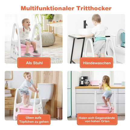 Children's step stool, 2-tier step stool, children's stool made of plastic, 44 x 39.5 x 61 cm, pink