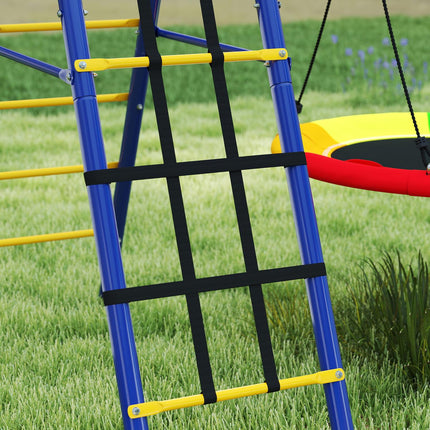 Children's 6-in-1 swing set in steel with climbing net