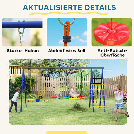 Children's 6-in-1 swing set in steel with climbing net