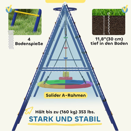 Children's 6-in-1 swing set in steel with climbing net
