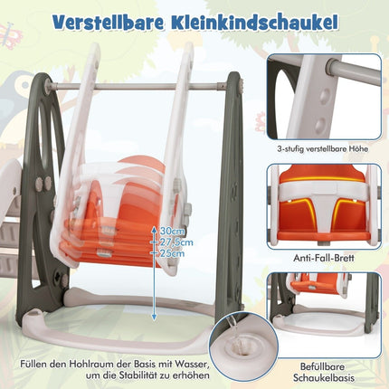 Children's swing with slide foldable 4 in 1 swing & slide & basketball hoop & ladder orange
