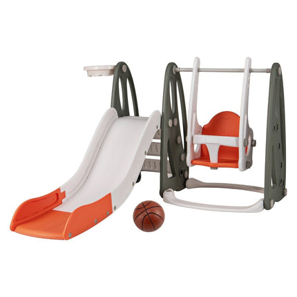 Children's swing with slide foldable 4 in 1 swing & slide & basketball hoop & ladder orange