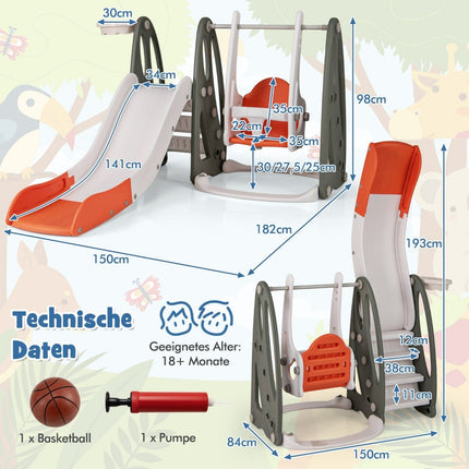 Children's swing with slide foldable 4 in 1 swing & slide & basketball hoop & ladder orange