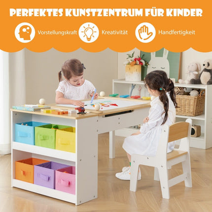 Children's table with 2 chairs 3 in 1 activity table & easel made of wood with liftable table top natural