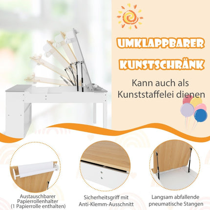 Children's table with 2 chairs 3 in 1 activity table & easel made of wood with liftable table top natural