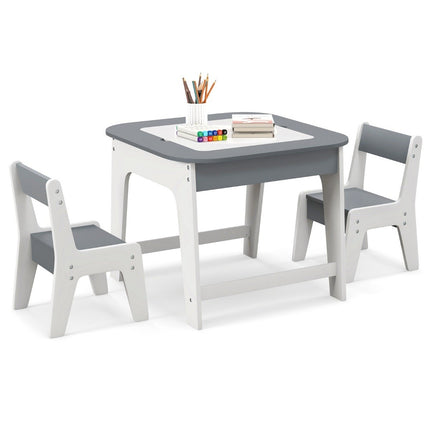 Children's table with 2 chairs 3-piece children's seating group made of wood with double-sided table top grey