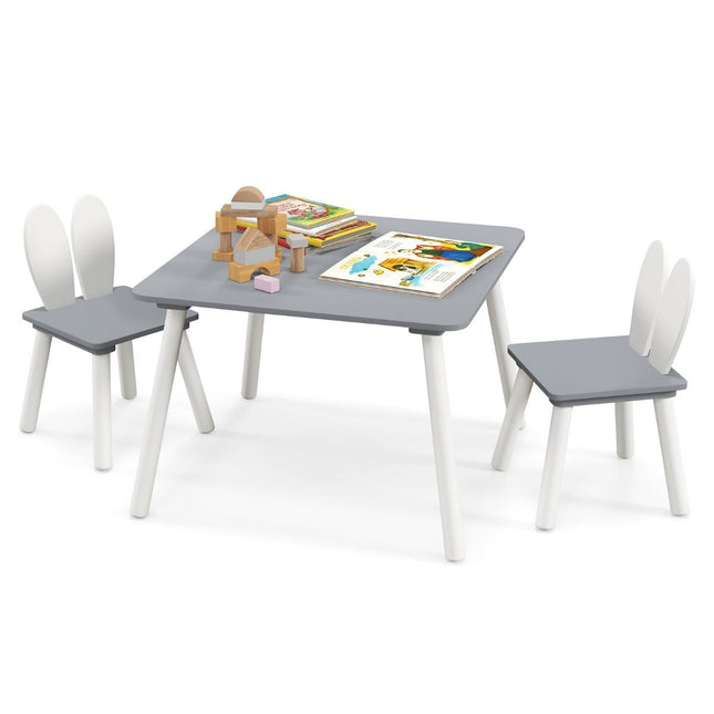 Children's table with 2 chairs 3 pieces. Children's seating group with gray solid wood legs