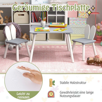 Children's table with 2 chairs 3 pieces. Children's seating group with gray solid wood legs
