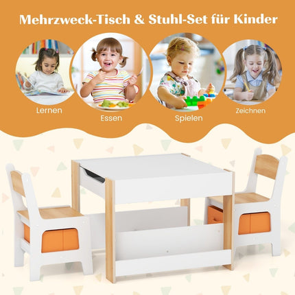 Children's table with 2 chairs &amp; Reversible table top &amp; Bookshelves 3-piece children's seating group natural