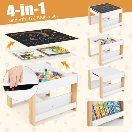 Children's table with 2 chairs &amp; Reversible table top &amp; Bookshelves 3-piece children's seating group natural