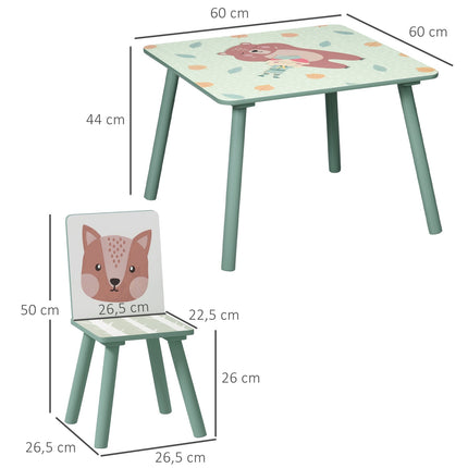 Children's table and chairs - animal design, 3-8 years, green
