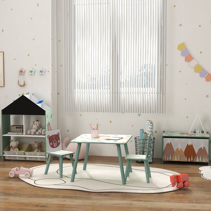 Children's table and chairs - animal design, 3-8 years, green