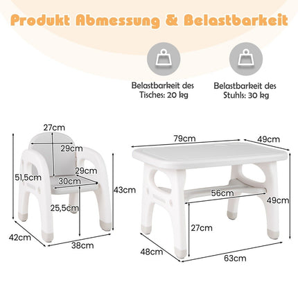 Children's table with chair Children's seating group with building blocks & shelf Children's table chair set gray
