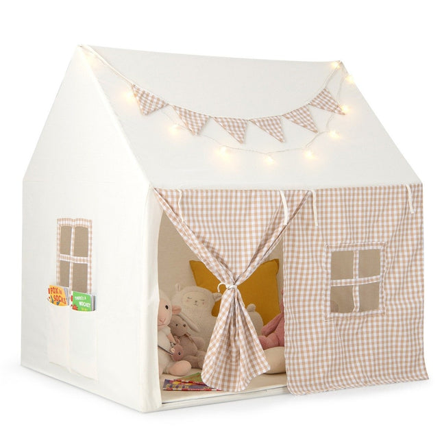 Children's tent for indoors, children's playhouse with mat & lights, 125 x 100 x 127 cm, beige
