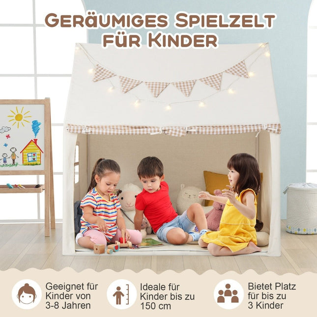 Children's tent for indoors, children's playhouse with mat & lights, 125 x 100 x 127 cm, beige