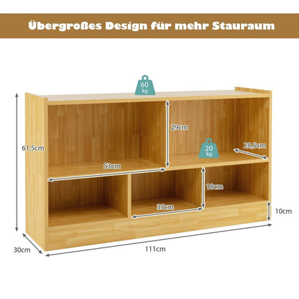 Children's toy cabinet made of wood, children's shelf, bookshelf, 111 x 30 x 61.5 cm, yellow