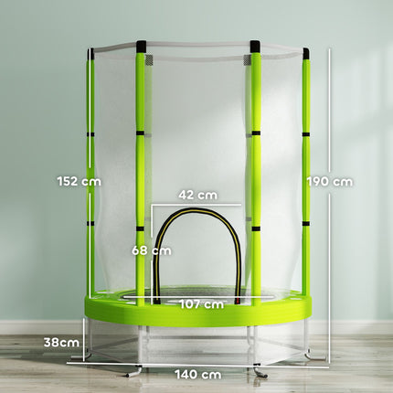 Children's trampoline 140cm with safety net, green