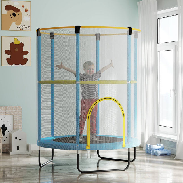 Indoor trampoline for children with safety net, 140 cm, dark blue