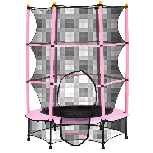 Children's trampoline with safety net, Pink, Ø140 cm