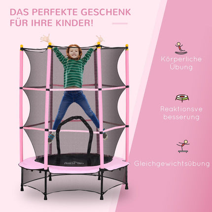 Children's trampoline with safety net, Pink, Ø140 cm