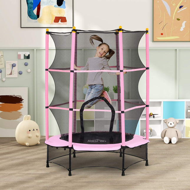 Children's trampoline with safety net, Pink, Ø140 cm