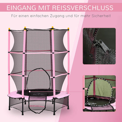 Children's trampoline with safety net, Pink, Ø140 cm