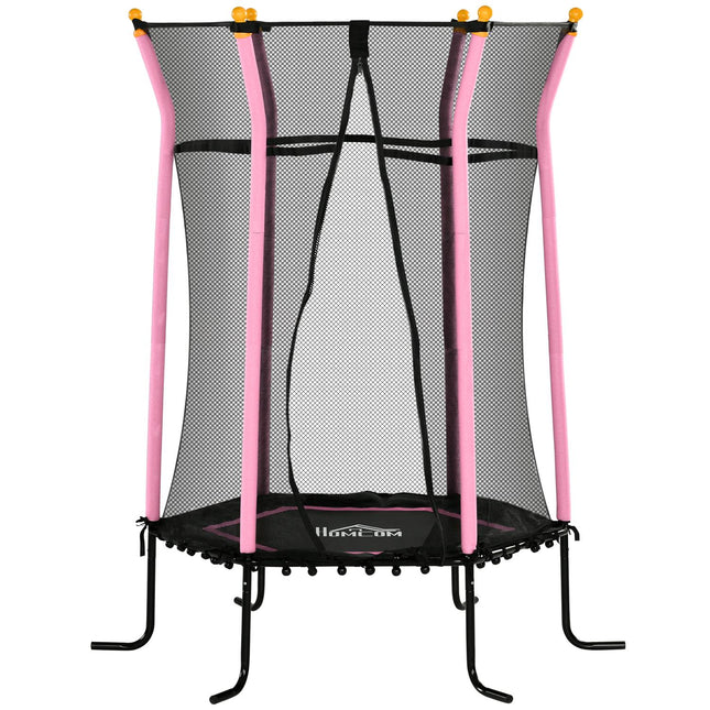 Children's 163.5 cm pink trampoline with safety net, up to 50 kg