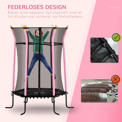Children's 163.5 cm pink trampoline with safety net, up to 50 kg