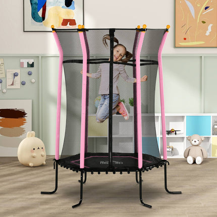 Children's 163.5 cm pink trampoline with safety net, up to 50 kg