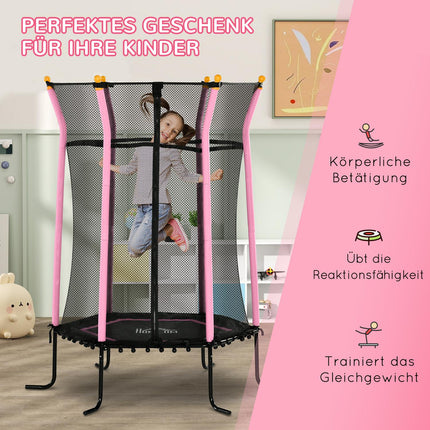 Children's 163.5 cm pink trampoline with safety net, up to 50 kg