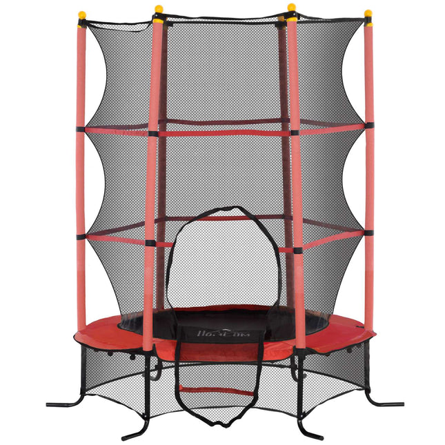 Children's trampoline with safety net, 163 cm, red