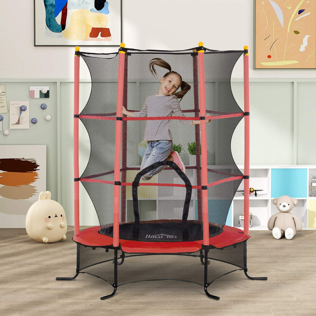 Children's trampoline with safety net, 163 cm, red