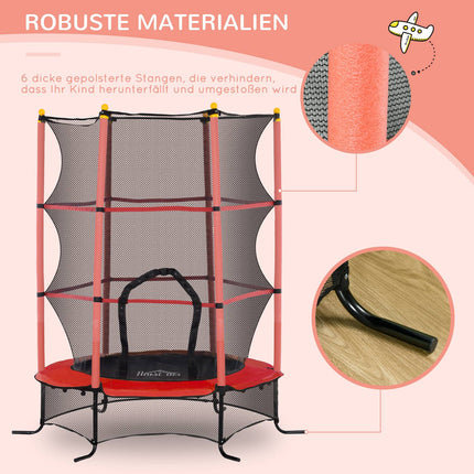 Children's trampoline with safety net, 163 cm, red