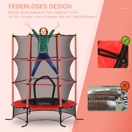 Children's trampoline with safety net, 163 cm, red