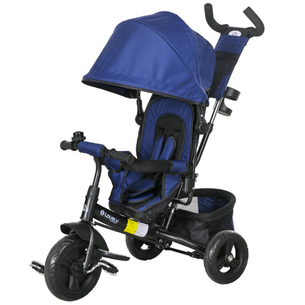 Toddler Tricycle with Push Handle, Sun Canopy, Dark Blue