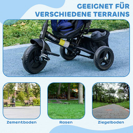 Toddler Tricycle with Push Handle, Sun Canopy, Dark Blue