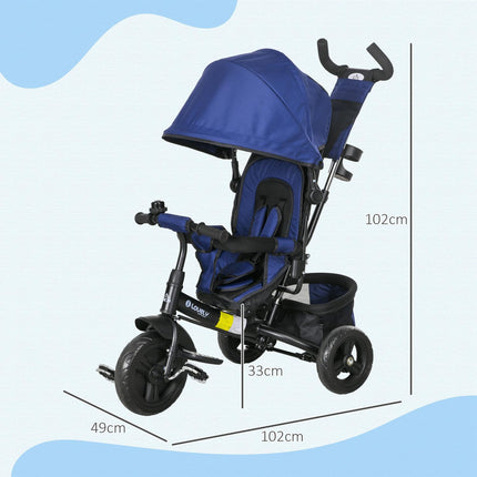Toddler Tricycle with Push Handle, Sun Canopy, Dark Blue