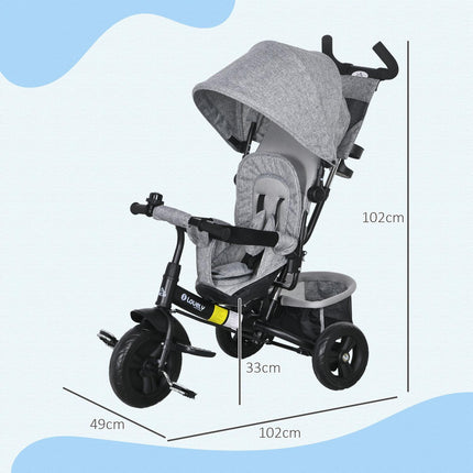 Toddler Tricycle with Push Handle, Sun Canopy, Grey