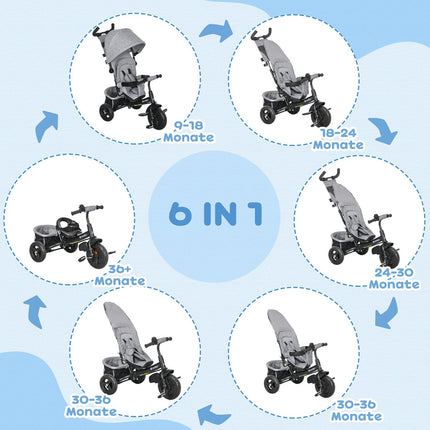 Toddler Tricycle with Push Handle, Sun Canopy, Grey