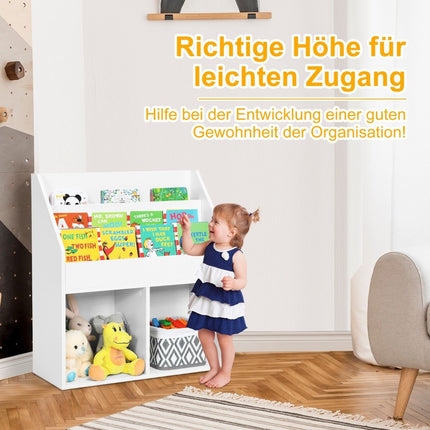 Children's wooden bookcase with 3 tiers & 2 shelves toy shelf white