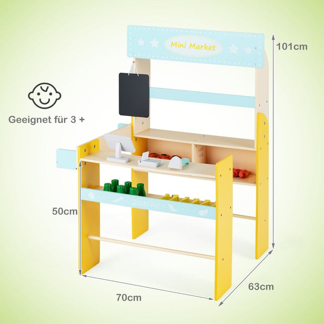 Children's wooden shop with removable board & POS machine & scanner & market toy set