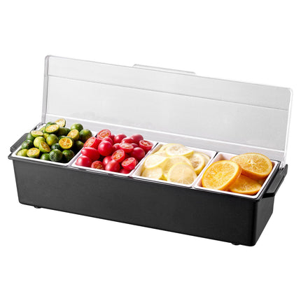 Chilled Condiment Server, 4-Compartment, Ice-Cooled Lid